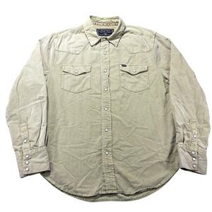 True Grit Shirt Mens Large Green Corduroy Snap Front Western Long Sleeve Casual